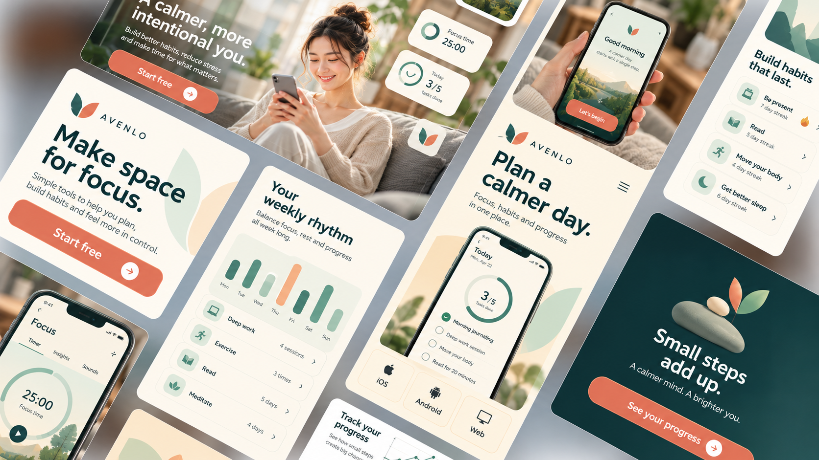 Avenlo concept website and app screens